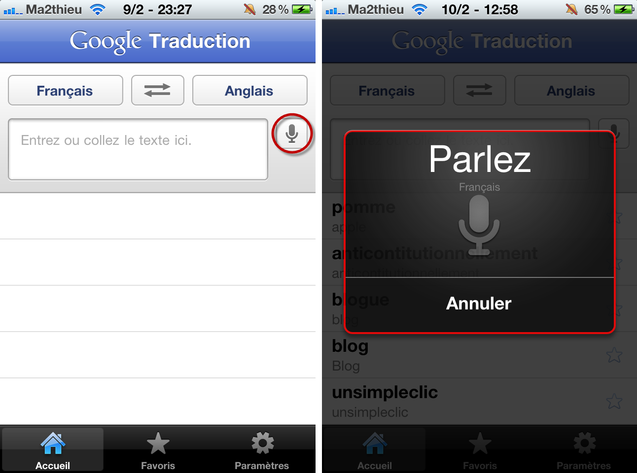 L'application Google Translate bénéficie de la reconnaissance vocale