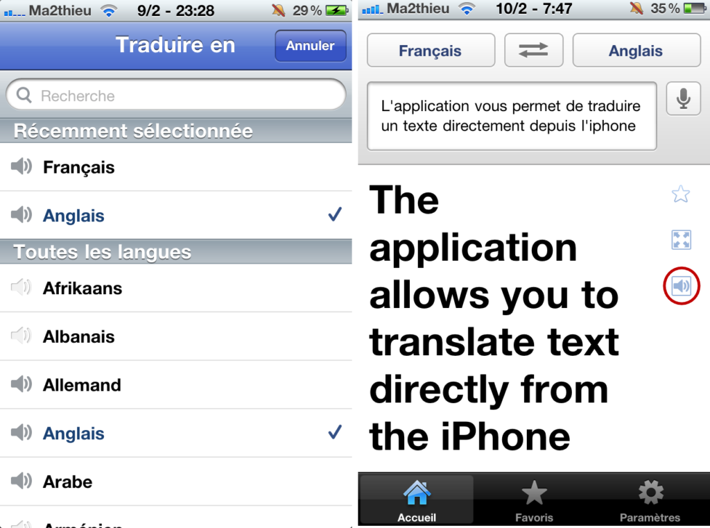 Avec Google Translate, écoutez le résultat de la traduction
