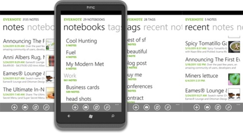Evernote est disponible sur Windows Phone 7