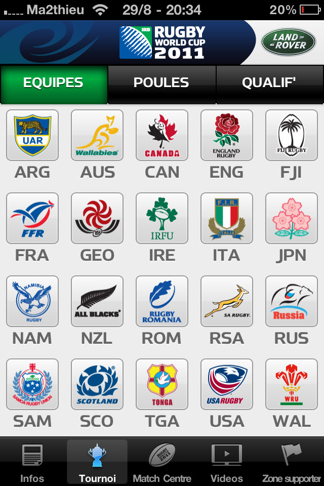 Rugby World Cup 2011 New Zealand - Equipes [iPhone]