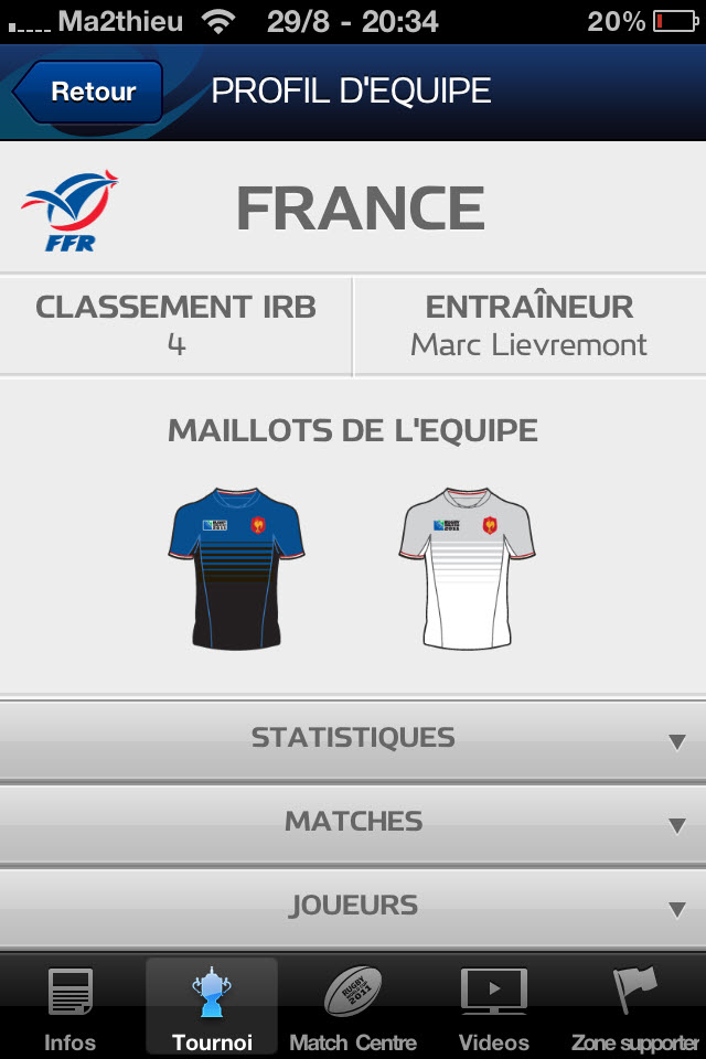 Rugby World Cup 2011 New Zealand - Profil Equipe [iPhone]