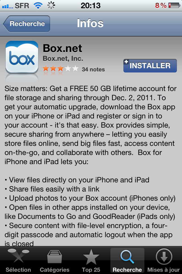 Box.net - Téléchargez et installez l'application depuis l'appstore