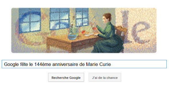 Google fête le 144ème anniversaire de Marie Curie