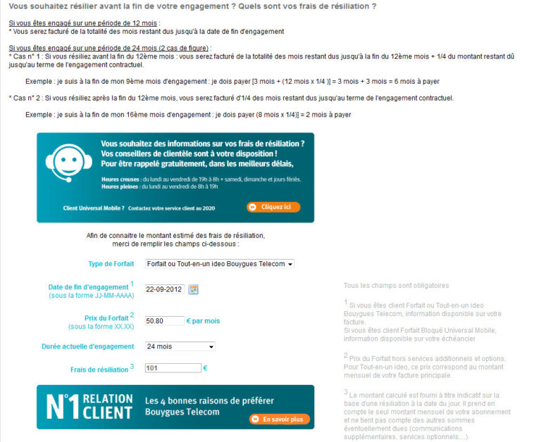 Pratique Calculer vous même vos frais de résiliation chez Bouygues UnSimpleClic