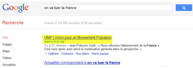 L'UMP : "on va tuer la France" selon Google