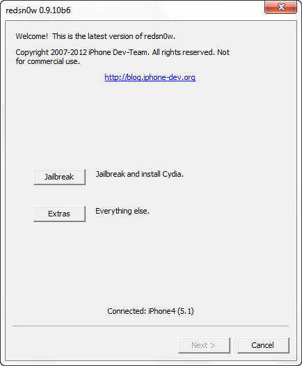 Pas à pas du jailbreak tethered de iOS 5.1 avec redsn0w