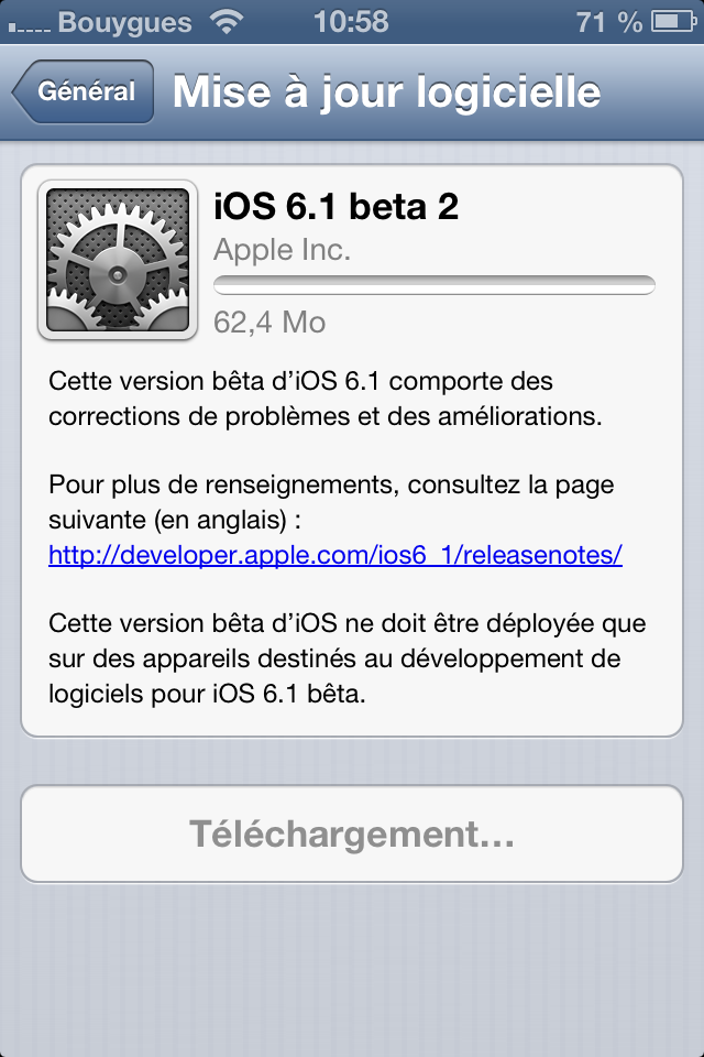 L'iOS 6.1 bêta 2 est disponible pour les développeurs - Aperçu des nouveautés en image