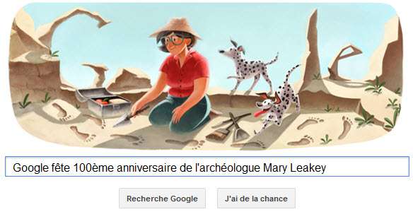Google fête le 100ème anniversaire de l'archéologue Mary Leakey [Doodle]