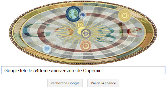 Google fête le 540ème anniversaire de Copernic [Doodle]