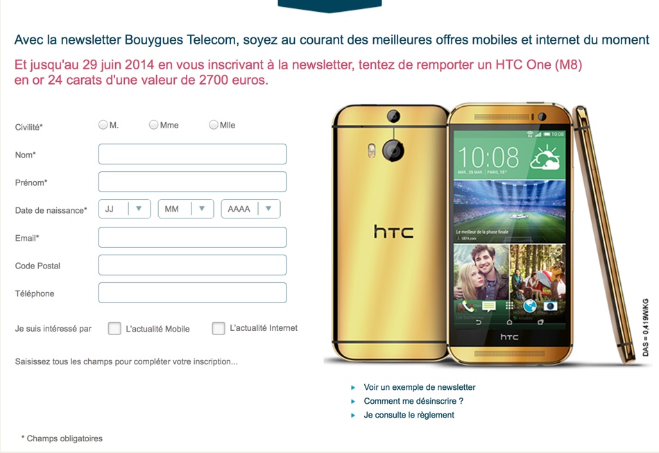 Gagnez un HTC One (M8) en Or 24 carats grâce à Bouygues Télécom