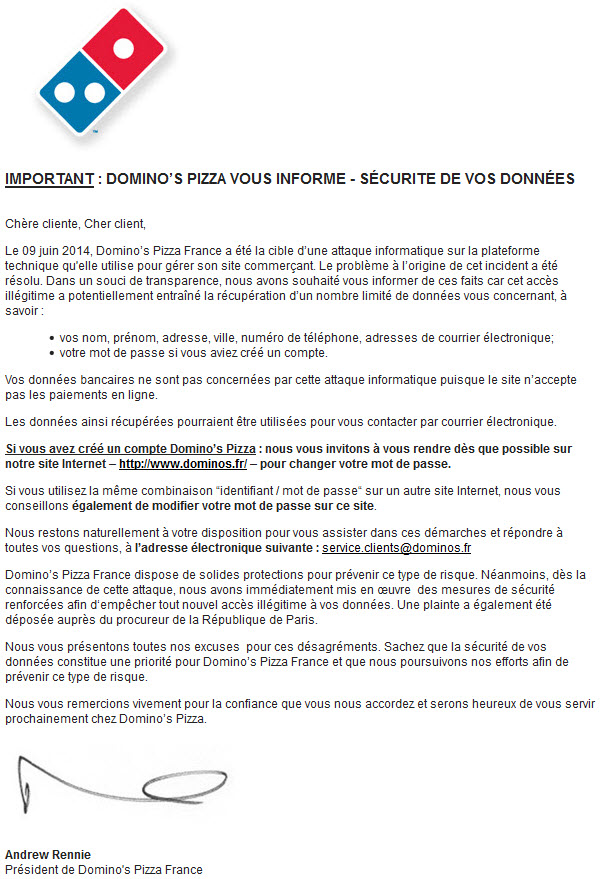 Domino's Pizza : les hackeurs à l'origine du piratage demande une rançon!