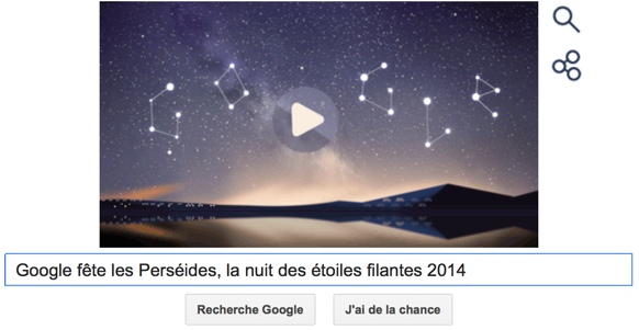 Google fête les Perséides, la nuit des étoiles filantes 2014 [Doodle]