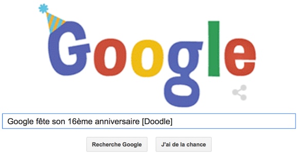 Google fête son 16ème anniversaire [Doodle]