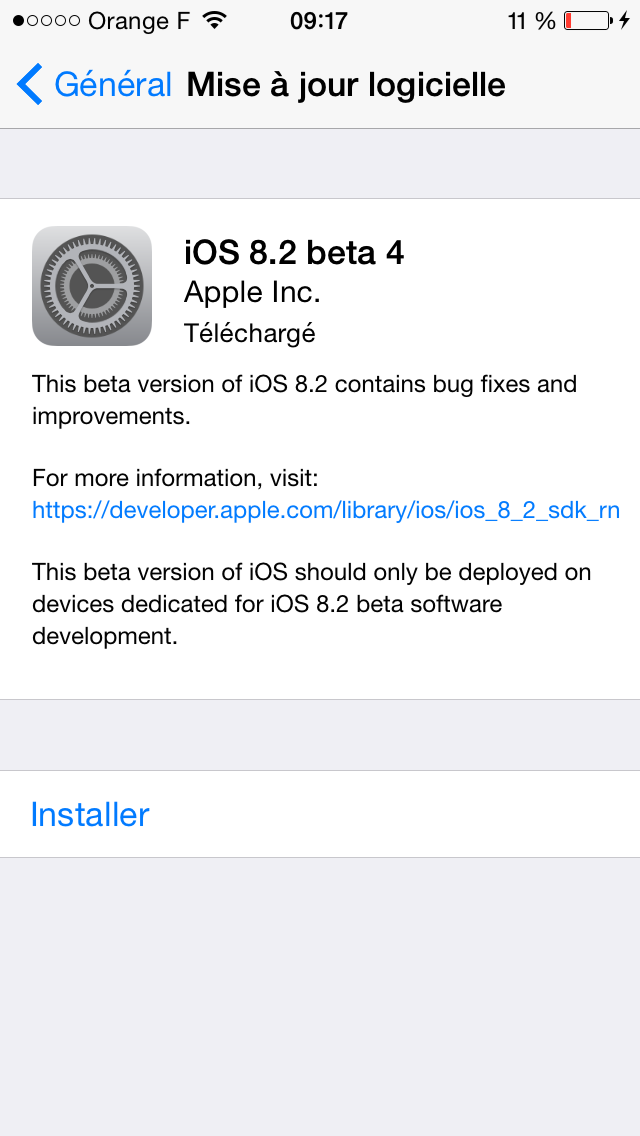 L’iOS 8.2 bêta 4 est disponible pour les développeurs