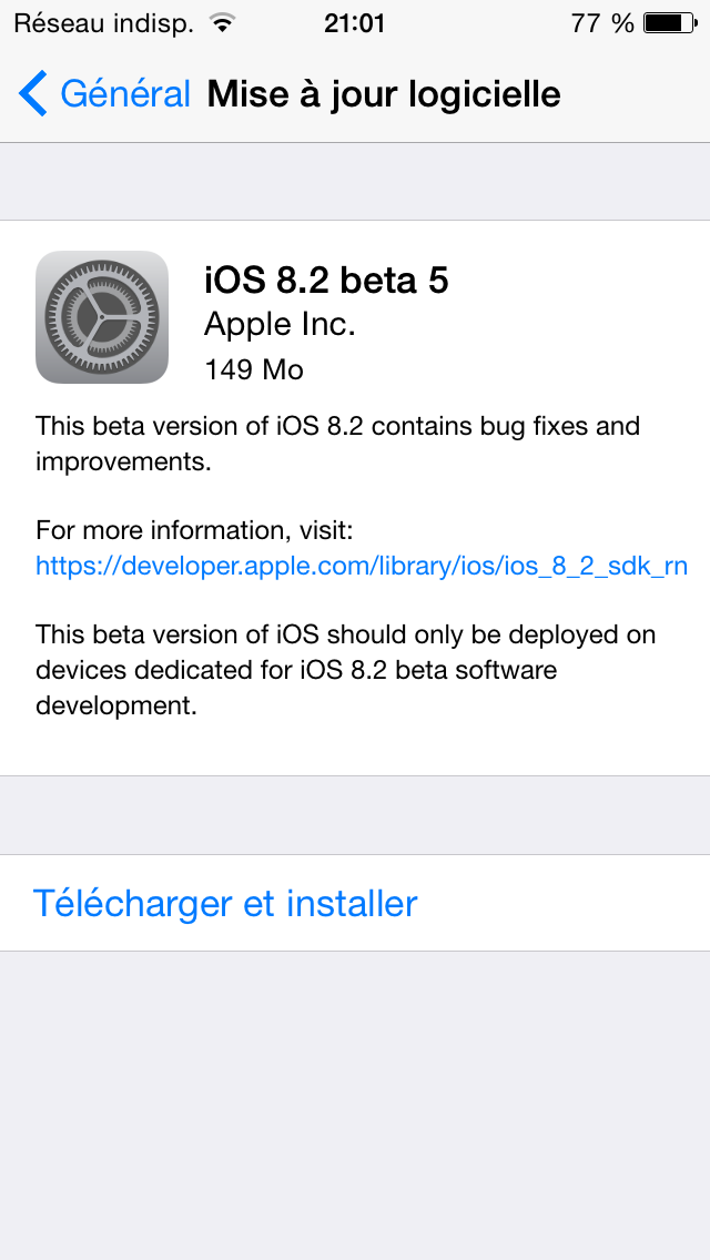 L’iOS 8.2 bêta 5 est disponible pour les développeurs