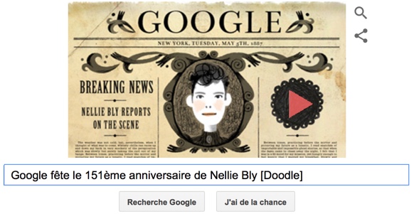 Google fête le 151ème anniversaire de Nellie Bly [Doodle]