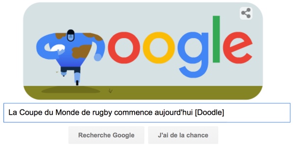 Google nous rappelle que la Coupe du Monde de rugby commence aujourd'hui [Doodle]