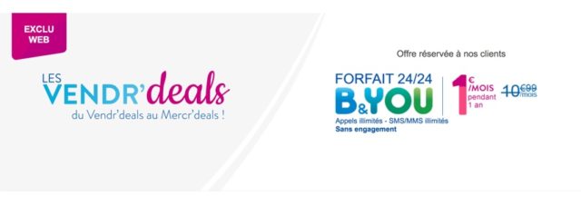 [Bon Plan] Bouygues Telecom : le forfait B&You 24/24 (Appels/SMS/MMS illimités) à 1€/mois au lieu de 10,99€ pendant 1 an