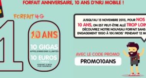 NRJ Mobile propose un forfait tout illimité avec 10 Go d'internet en 4G à 10€/mois pendant 12 mois!