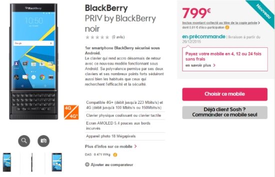 Le BlackBerry Priv est disponible en France