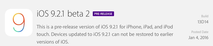 L’iOS 9.2.1 bêta 2 est disponible pour les développeurs