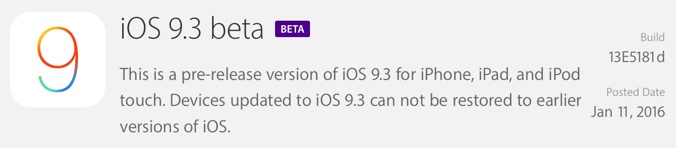 L'iOS 9.3 bêta 1 est disponible pour les développeurs
