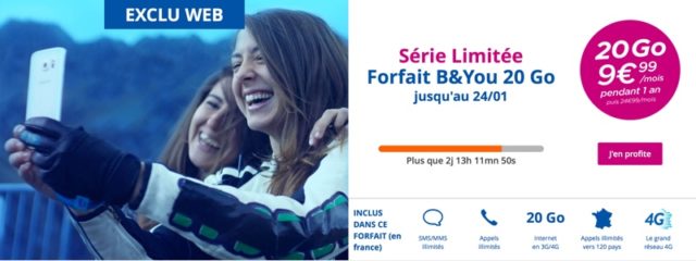 Bouygues Telecom propose un forfait B&YOU illimité et 20 Go de data à 9,99€ pendant 1 an