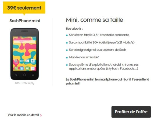 Sosh commercialise un Soshphone Mini à prix très réduit (39€)