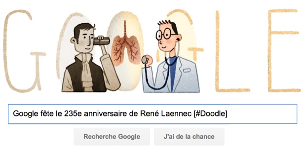 Google fête le 235e anniversaire de René Laennec [#Doodle]