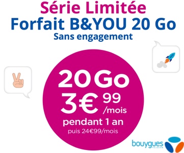Bouygues Télécom brade son forfait 20 Go à 3,99€/mois