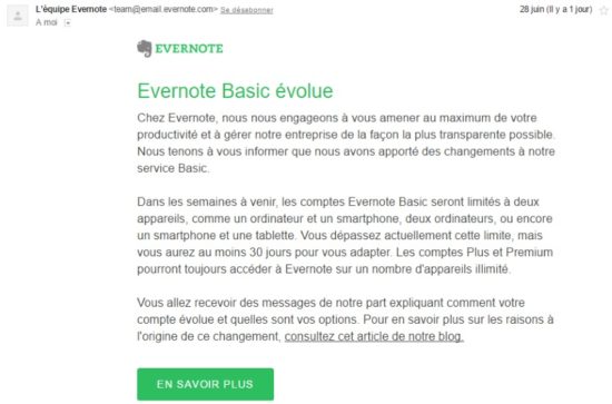 Evernote change ses offres et ce n'est pas top !