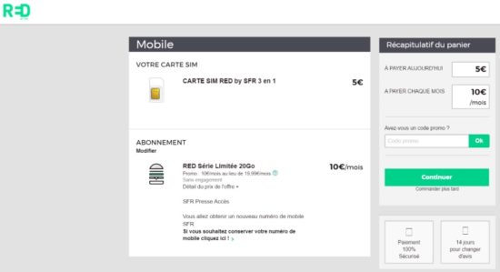 SFR propose un forfait Red 20Go pour 10 euros par mois sans limite de temps