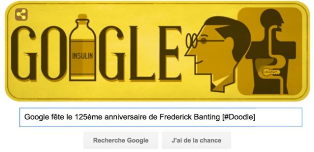 Google fête le 125ème anniversaire de Frederick Banting [#Doodle]