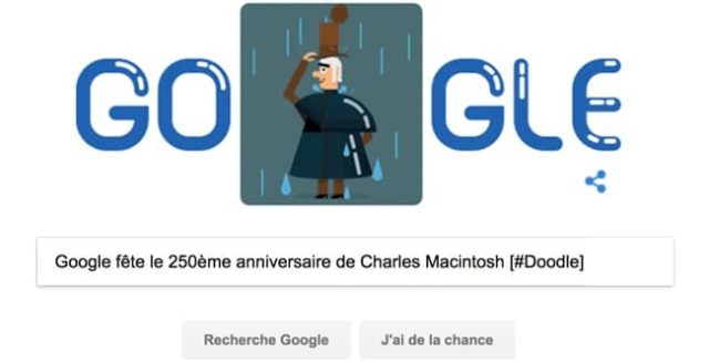 Google fête le 250ème anniversaire de la naissance de Charles Macintosh [#Doodle]