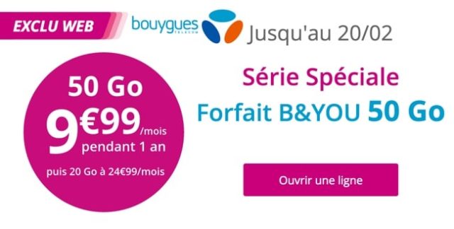 B&You propose un forfait 50 Go à 9,99€/mois pendant un an