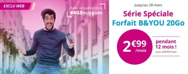 Le forfait B&You 20Go est à 2,99€/mois jusqu'au 28 mars 2017