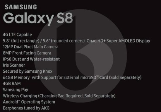 La fiche technique du Samsung Galaxy S8 fuite sur le web