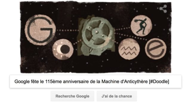 Google fête le 115ème anniversaire de la découverte de la Machine d'Anticythère [#Doodle]