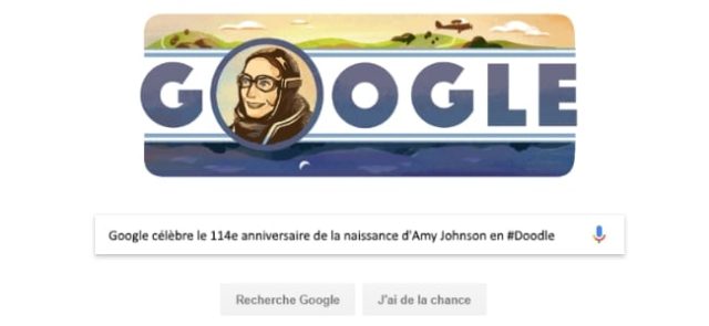 Google célèbre le 114e anniversaire de la naissance d'Amy Johnson en #Doodle