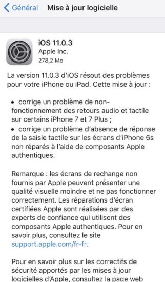 L’iOS 11.0.3 est disponible au téléchargement [liens directs]