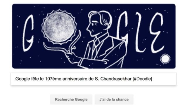 Google fête le 107ème anniversaire de S. Chandrasekhar [#Doodle]