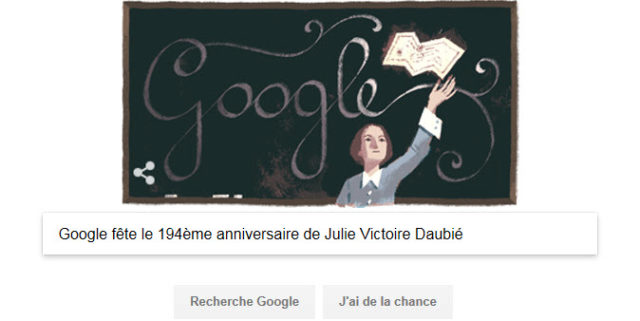 Google fête le 194ème anniversaire de Julie Victoire Daubié [#Doodle]