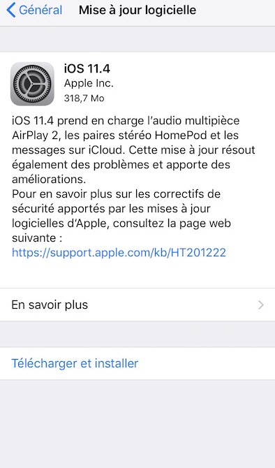 L’iOS 11.4 est disponible au téléchargement [liens directs]