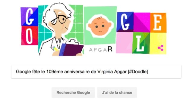 Google fête le 109ème anniversaire de Virginia Apgar [#Doodle]