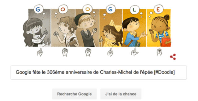 Google fête le 306ème anniversaire de Charles-Michel de l'épée [#Doodle]