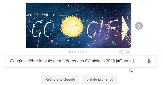 Google célèbre la pluie de météores des Géminides 2018 [#Doodle]