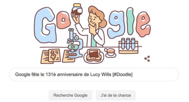 Google fête le 131è anniversaire de Lucy Wills [#Doodle]