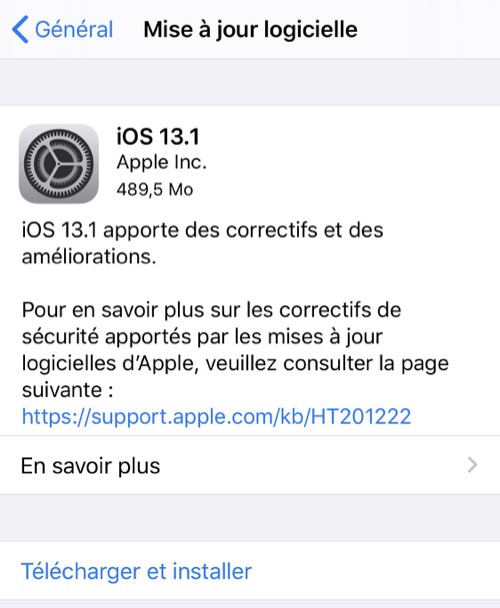 L'iOS 13.1 est disponible au téléchargement [liens directs]