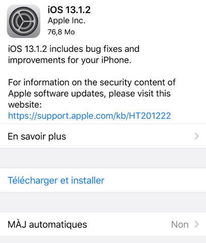 L'iOS 13.1.2 et l'iPadOS 13.1.2 sont disponibles au téléchargement [liens directs]