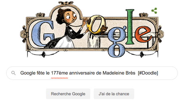 Google fête le 177ème anniversaire de Madeleine Brès [#Doodle]